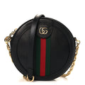 Grained Calfskin Web Mini Ophidia Round Shoulder Bag Black