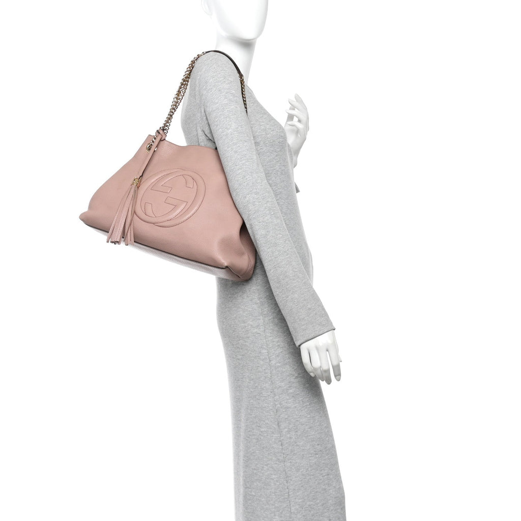Pebbled Calfskin Medium Soho Chain Shoulder Bag Antique Rose