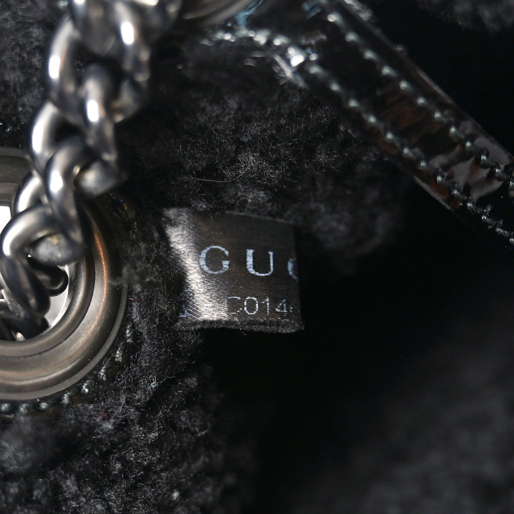 Patent Shearling Medium Soho Chain Shoulder Bag Black