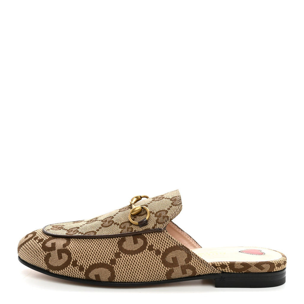 Monogram Jumbo GG Malaga Kid Womens Princetown Slippers 36 Camel Ebony New Acero Beige