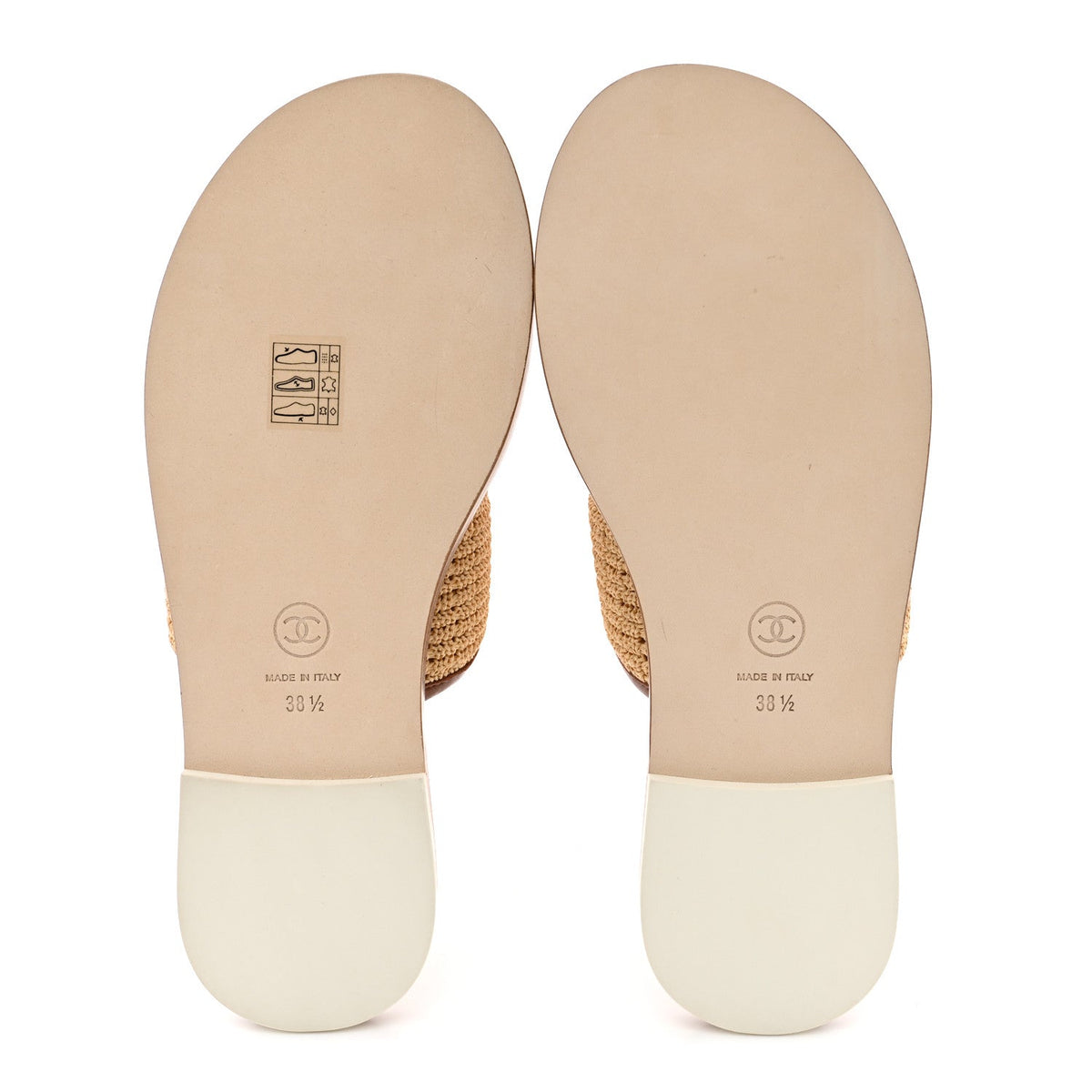 Raffia Lambskin CC Mules 38.5 Beige Brown