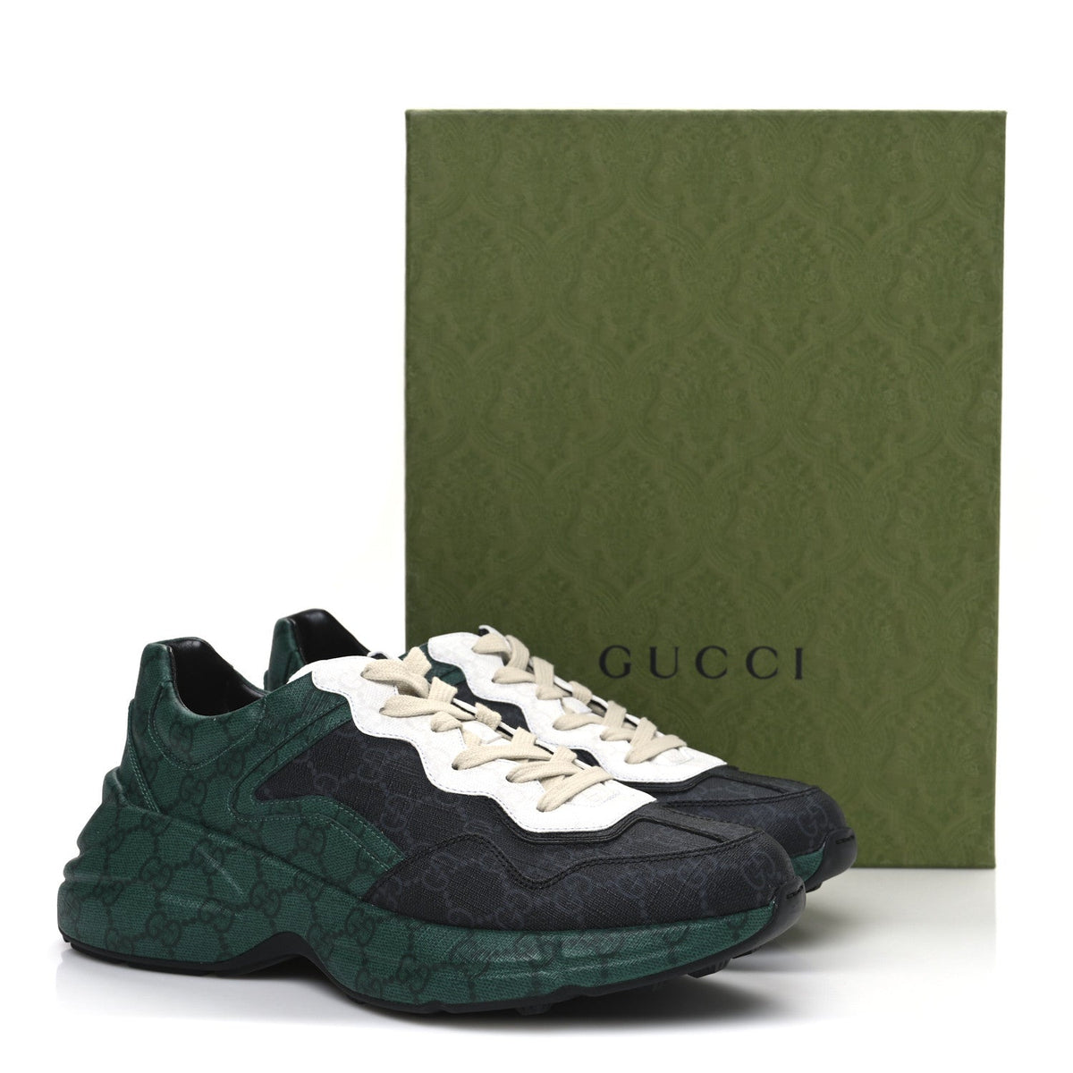 GG Supreme Monogram Mens Rhyton Sneakers 8.5 Black Green