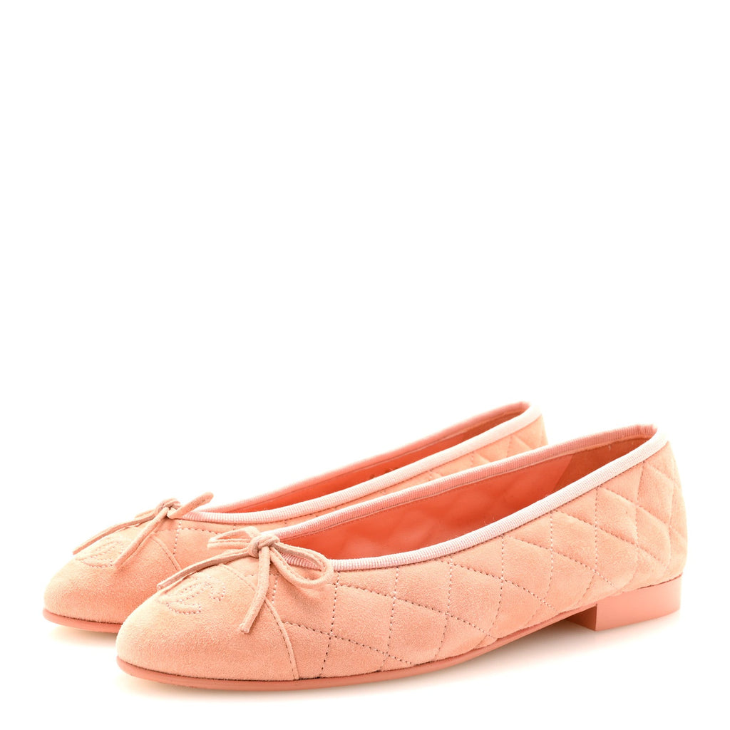 Suede Quilted Cap Toe CC Ballerina Flats 37 Light Orange