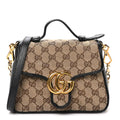 Monogram Azalea Calfskin Matelasse Diagonal Mini GG Marmont Top Handle Shoulder Bag Beige Ebony Black