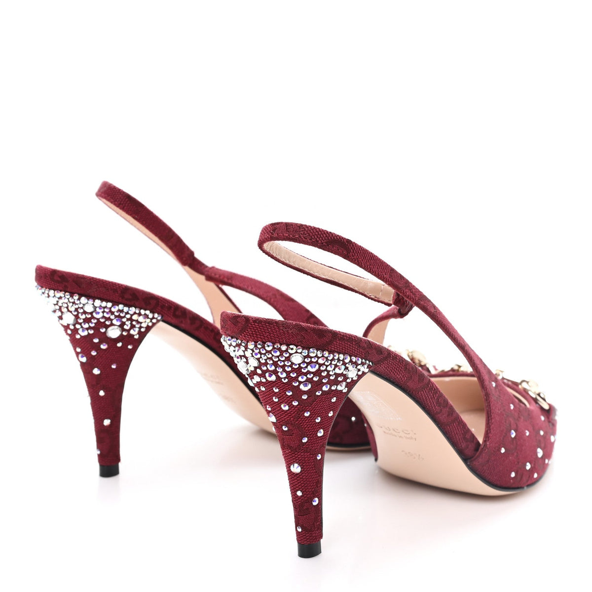 New Canvas Crystal GG Monogram Horsebit Slingback Pumps 38.5 Rossa Ancora