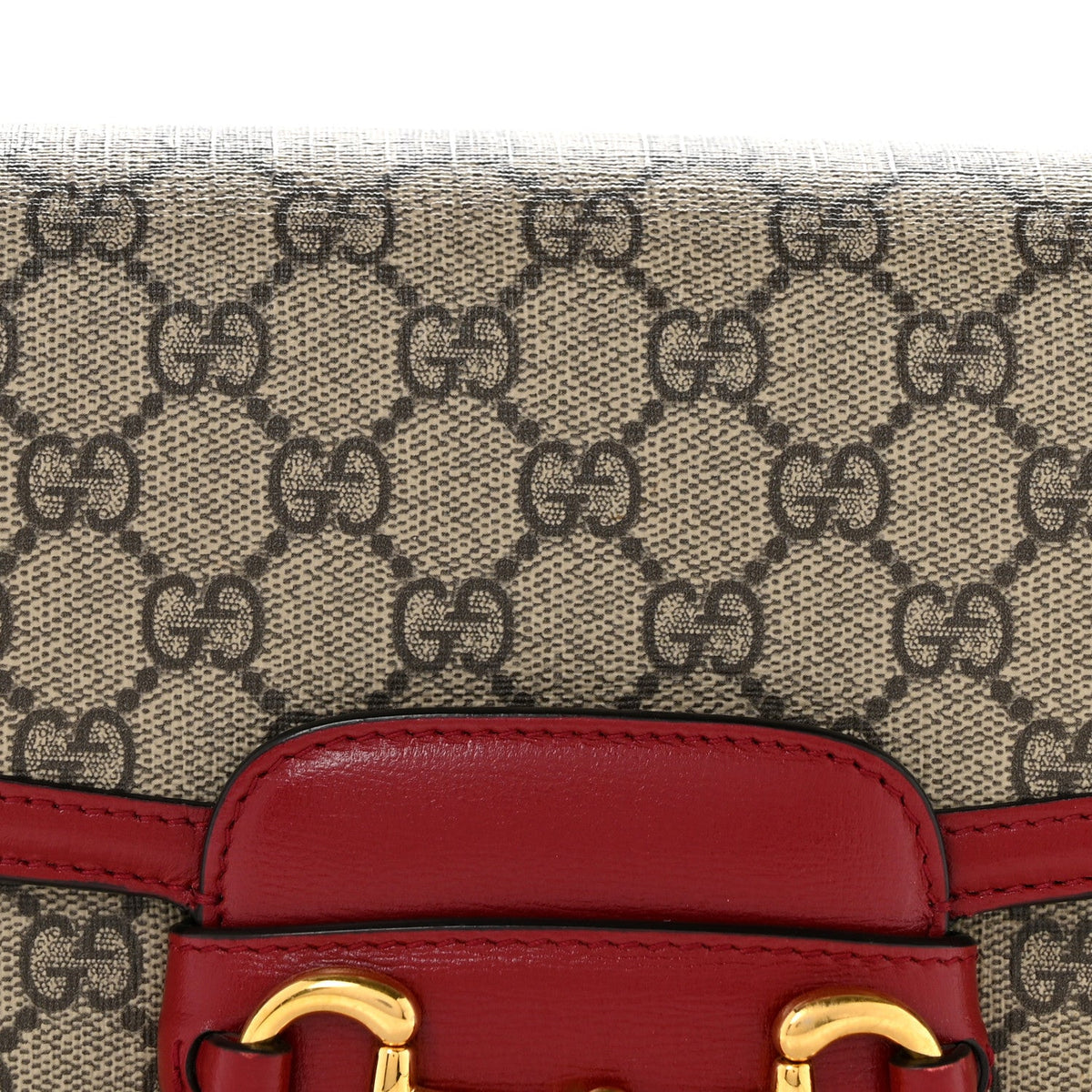 GG Supreme Monogram Azalea Calfskin Horsebit 1955 Shoulder Bag Beige Ebony New Cherry Red