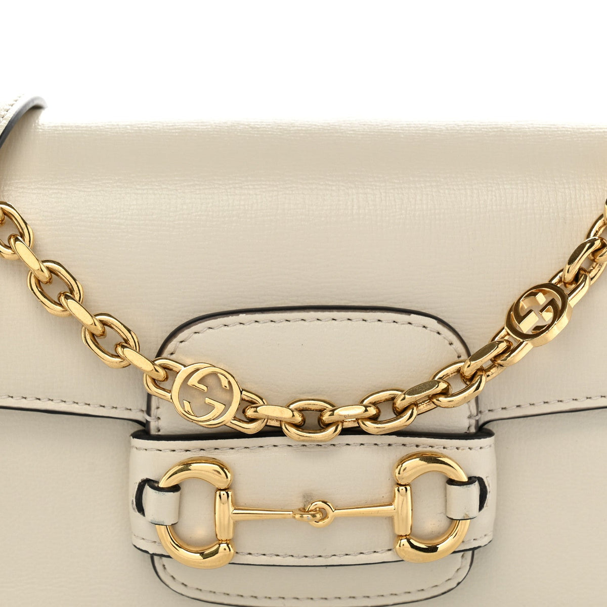 Azalea Calfskin Small Horsebit 1955 Chain Shoulder Bag Mystic White