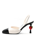 Lambskin Patent Calfskin Cap Toe CC Apple Slingback Pumps 38 White Black