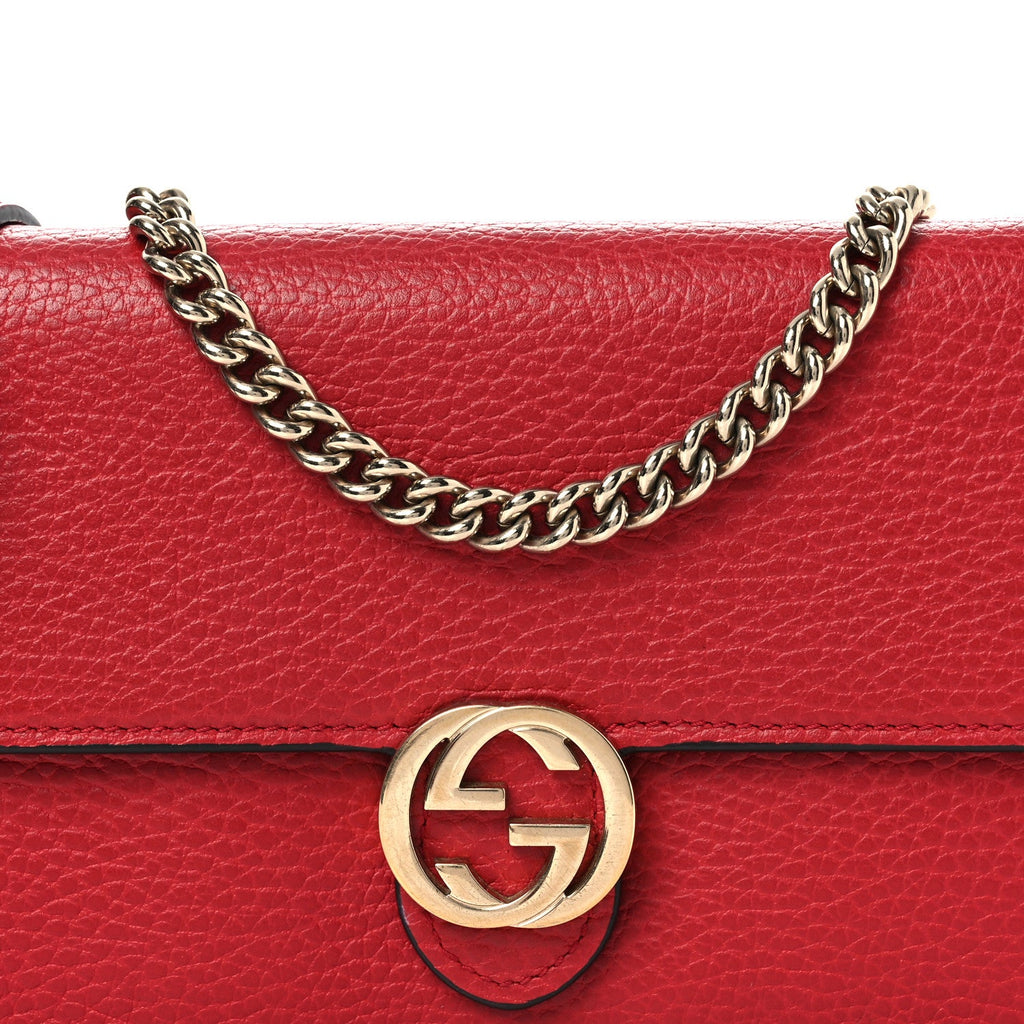Dollar Calfskin Interlocking G Chain Wallet Red