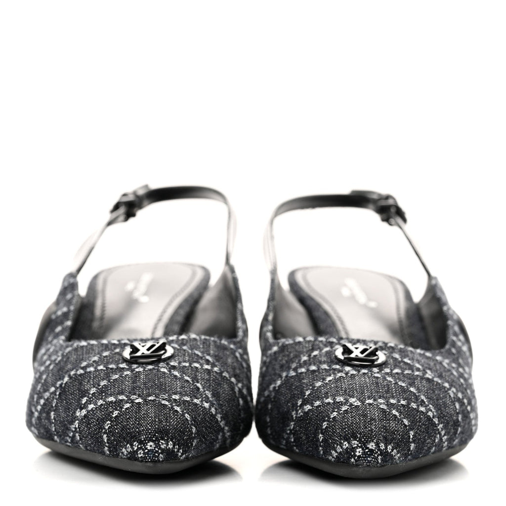 Denim Patent Archlight Low Heel Slingback Pumps 39 Black