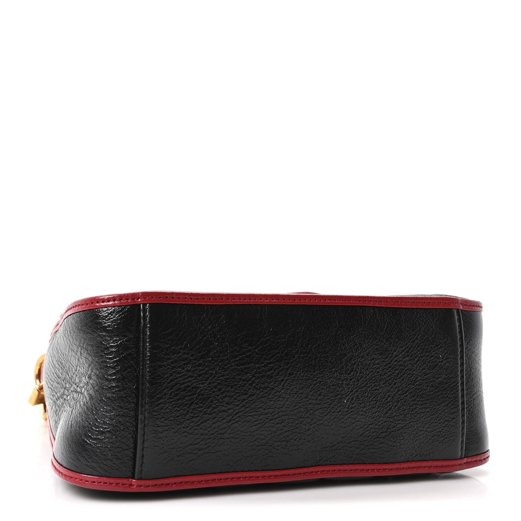 Vintage Effect Calfskin Matelasse Diagonal Mini Torchon GG Marmont Top Handle Shoulder Bag Black Romantic Cherry