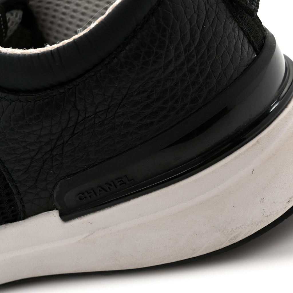 Calfskin Mesh Lycra Suede Womens Logo Sneakers 38.5 Black
