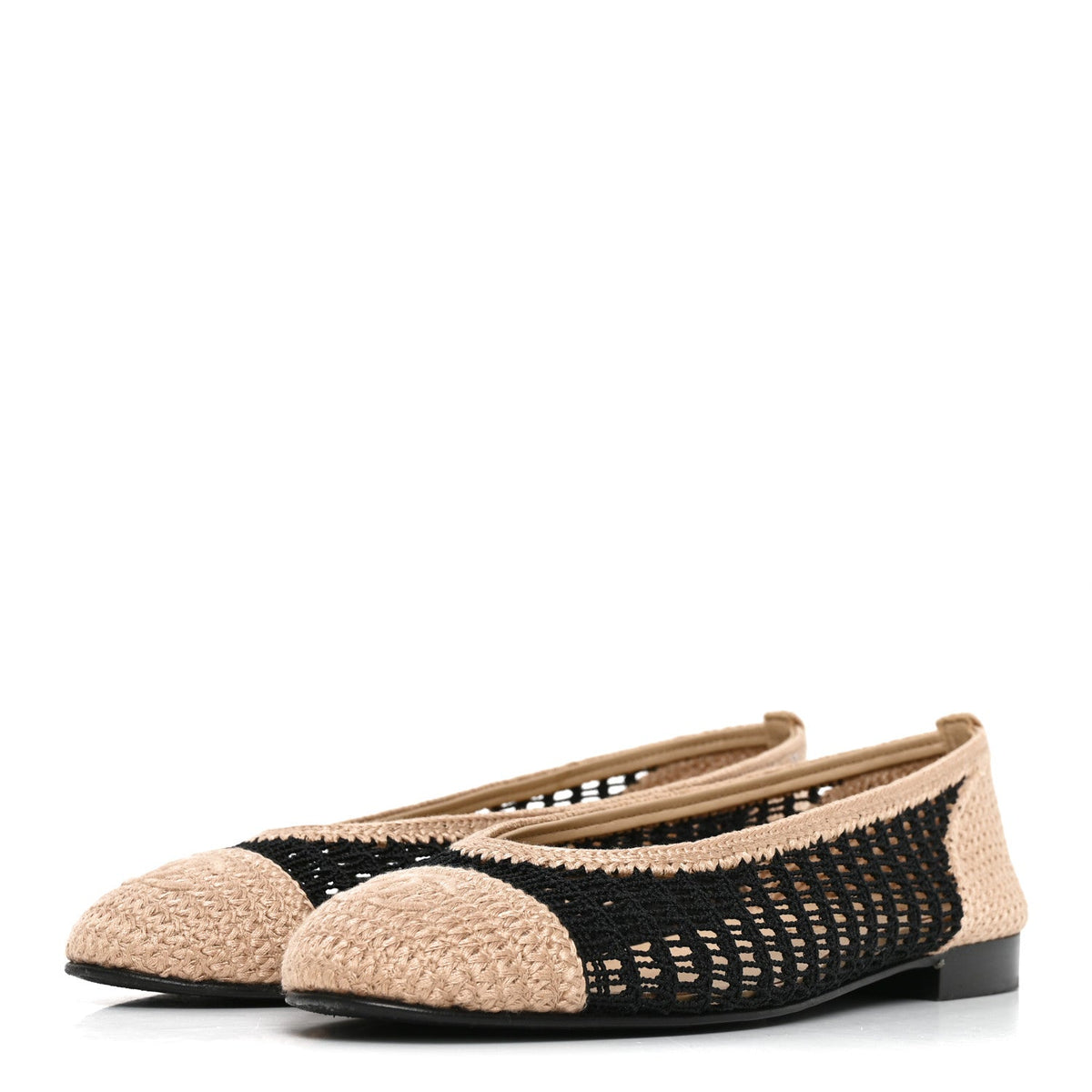 Raffia Cap Toe Ballerina Flats 39 Black Beige
