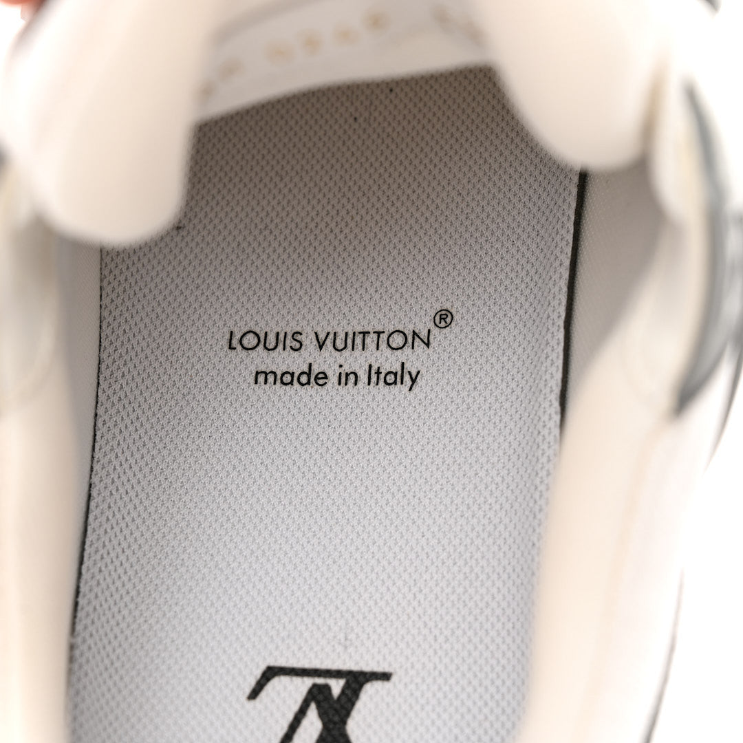 Calfskin Embossed Monogram Denim Mens LV Trainer Sneakers 5.5 Grey