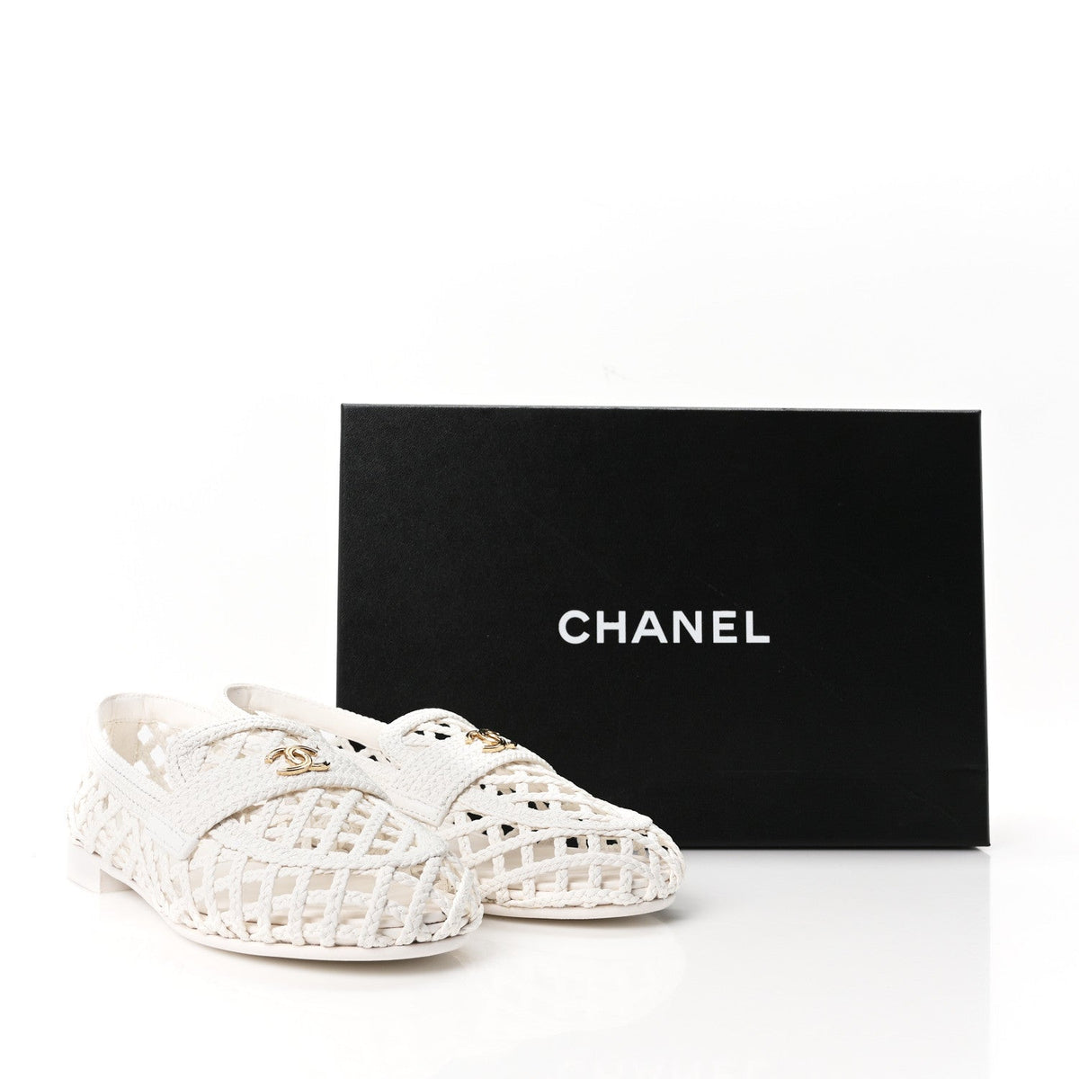 Braided Lambskin CC Mocassin Loafers 41 White 37 White