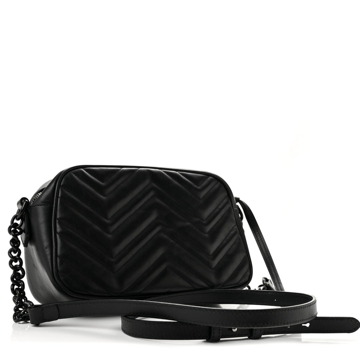 Calfskin Matelasse Monochrome Small GG Marmont Chain Shoulder Bag Black