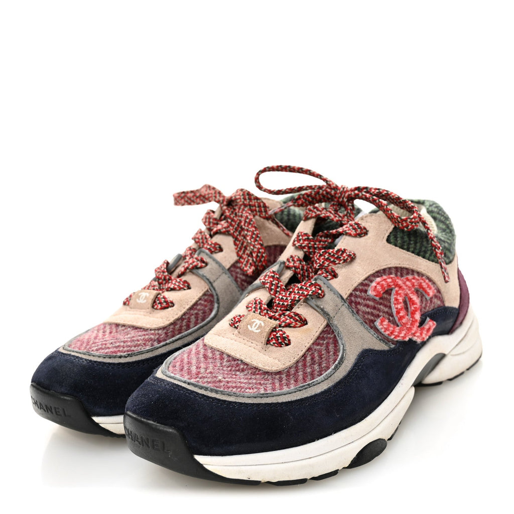 Tweed Suede CC Sneakers 38.5 Navy Red Multicolor