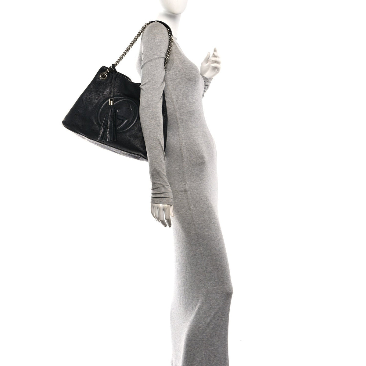 Pebbled Calfskin Medium Soho Chain Shoulder Bag Black