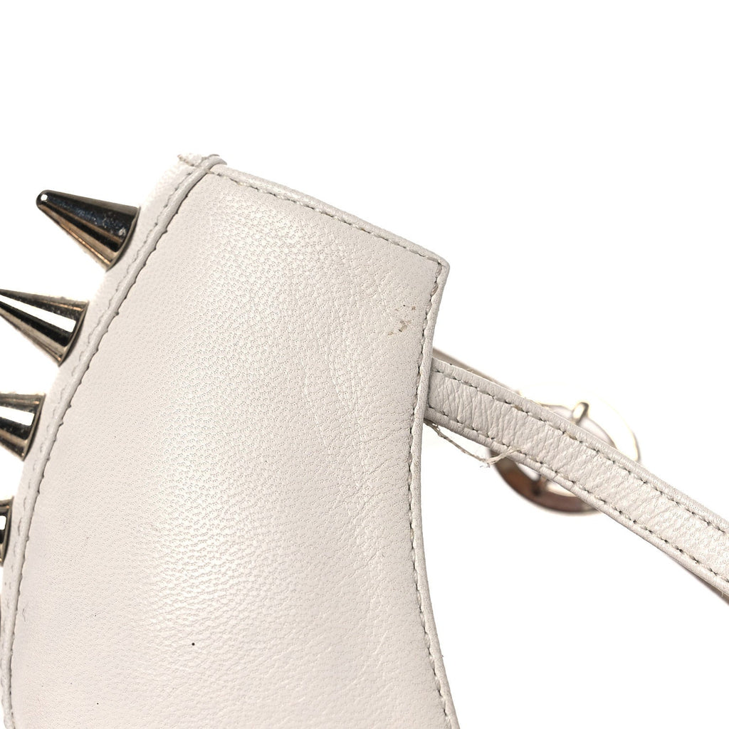 Calfskin Crystal GG Bow Sadie Spike Ankle Strap d'Orsay High Heel Pumps 35.5 White