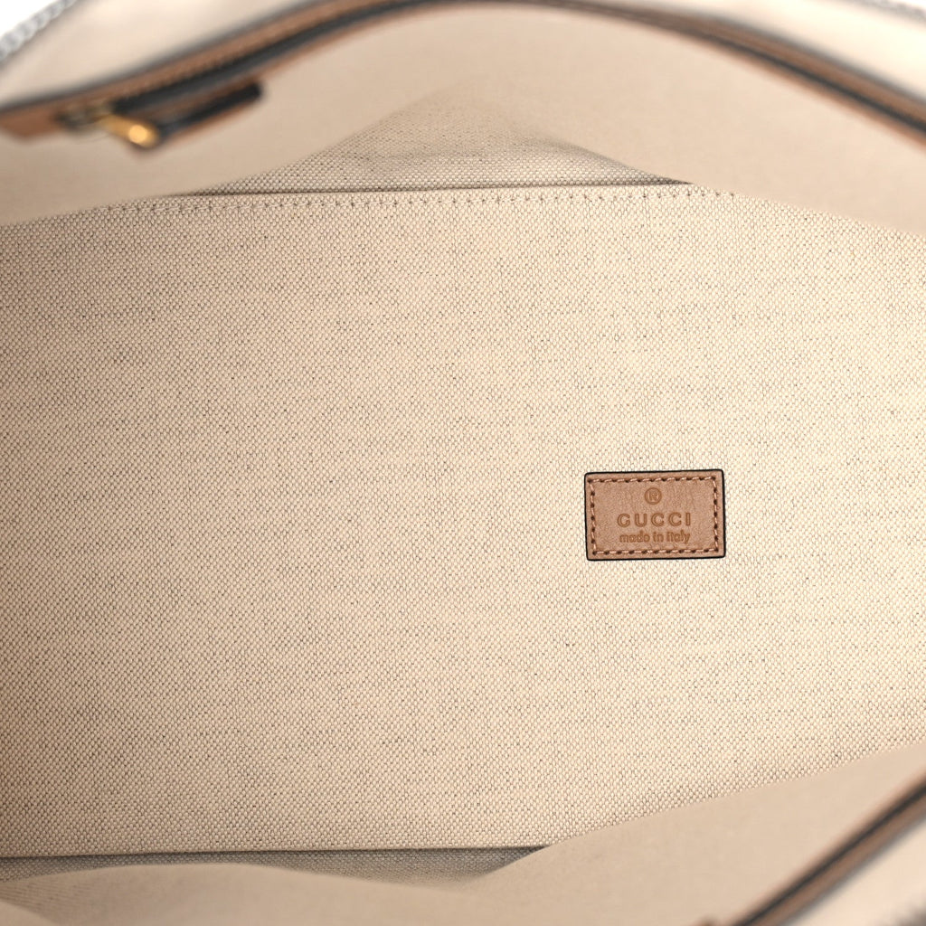 Monogram Textured Dollar Calfskin Web XL Bauletto Duffle Top Handle Bag Black Koi Beige