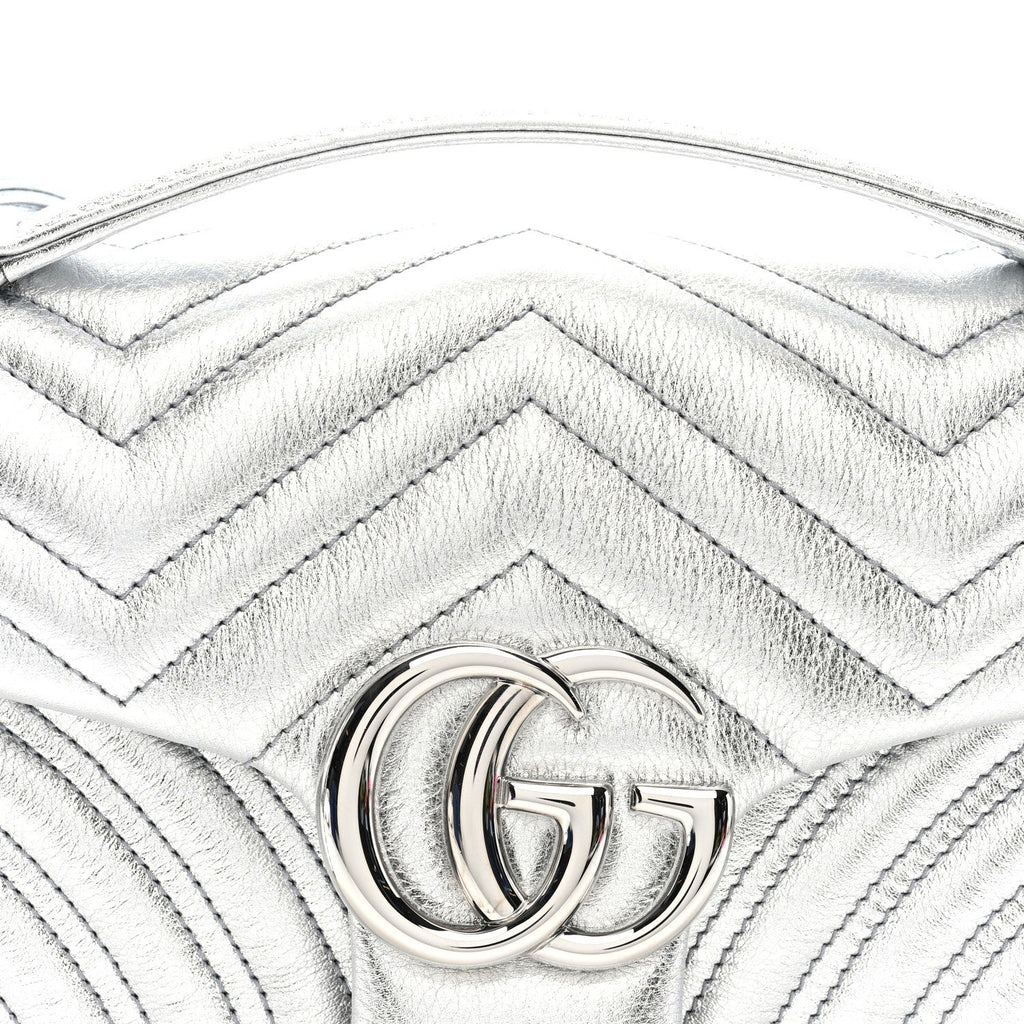Metallic Calfskin Matelasse Small GG Marmont Shoulder Bag Silver