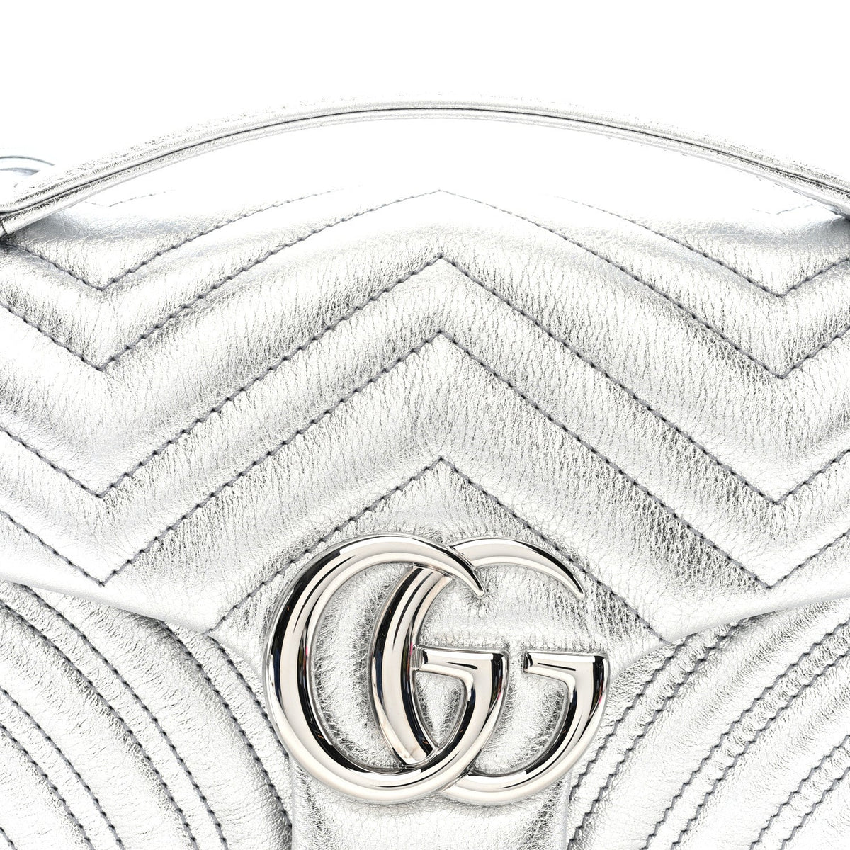 Metallic Calfskin Matelasse Small GG Marmont Shoulder Bag Silver