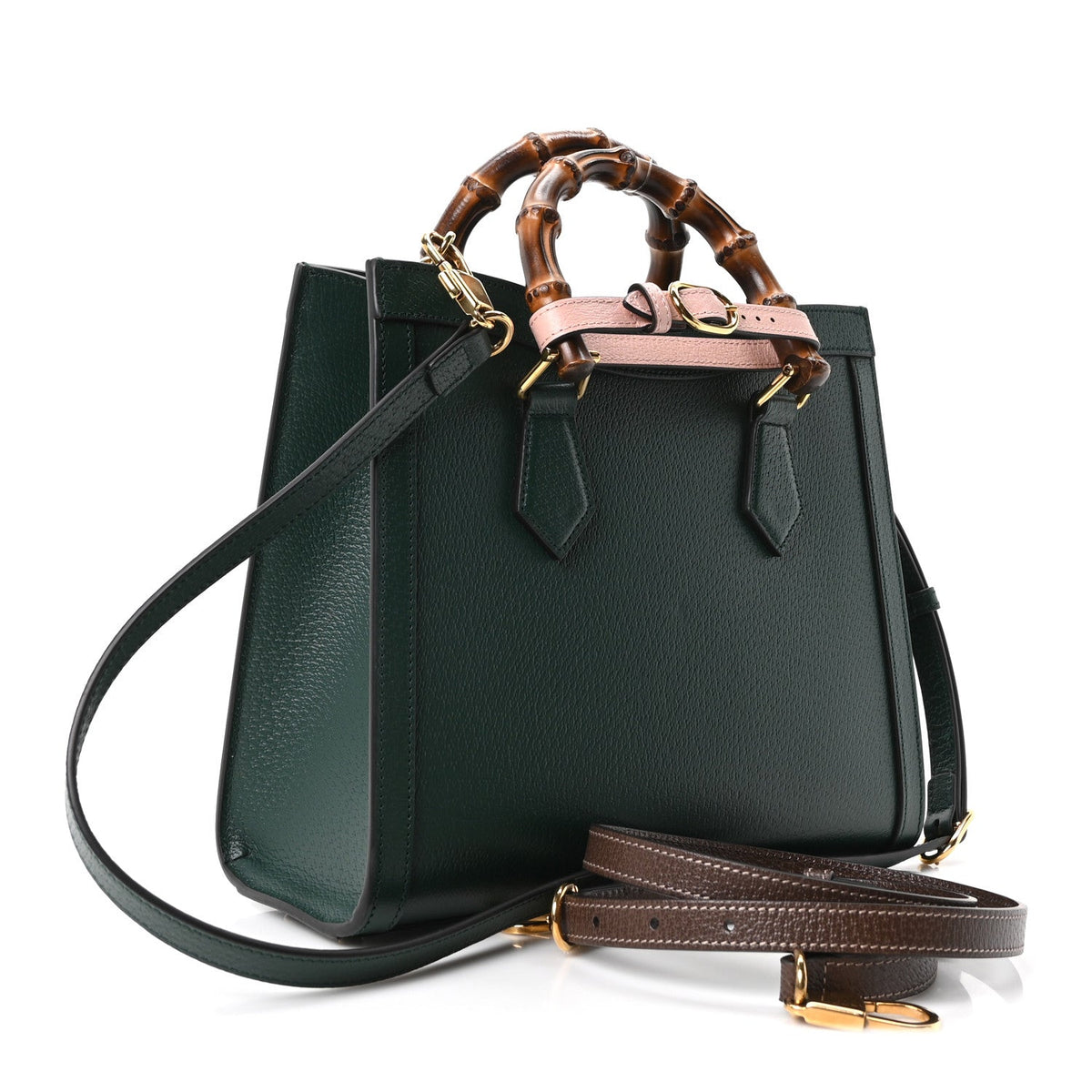 Textured Dollar Calfskin Web Small Diana Tote Bag Vintage Green Powder Pink