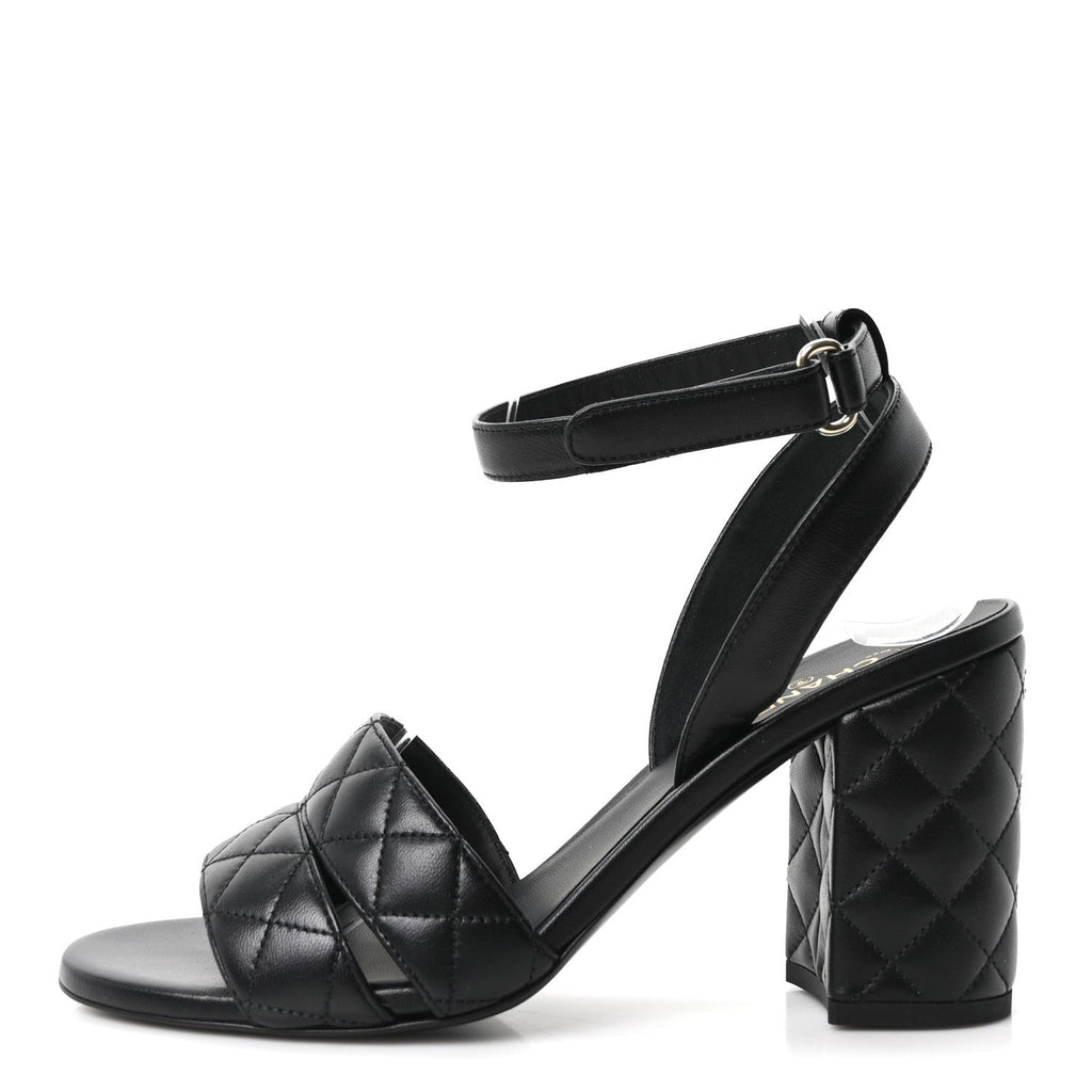 Lambskin Quilted Sandals 40 Black