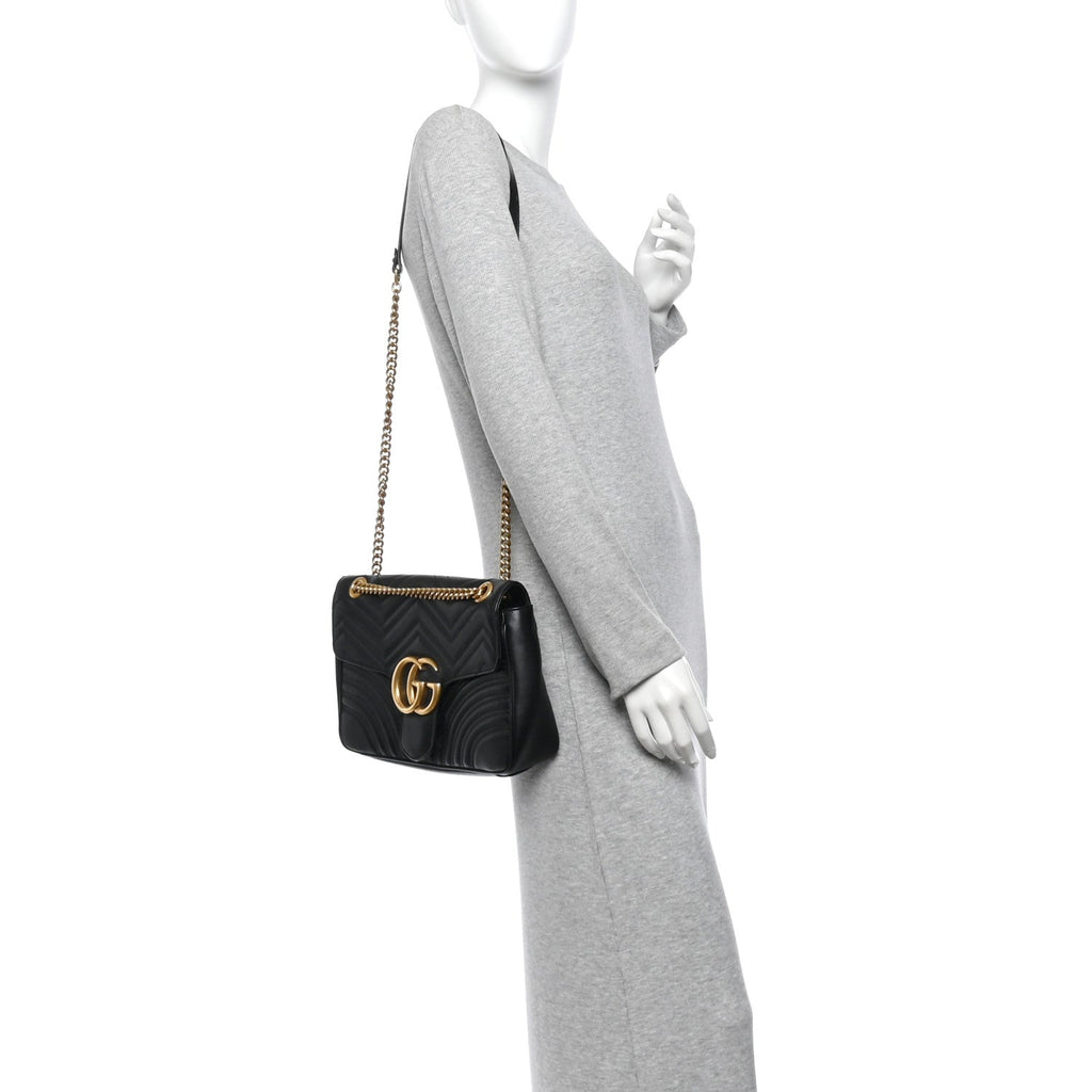 Calfskin Matelasse Medium GG Marmont Shoulder Bag Black
