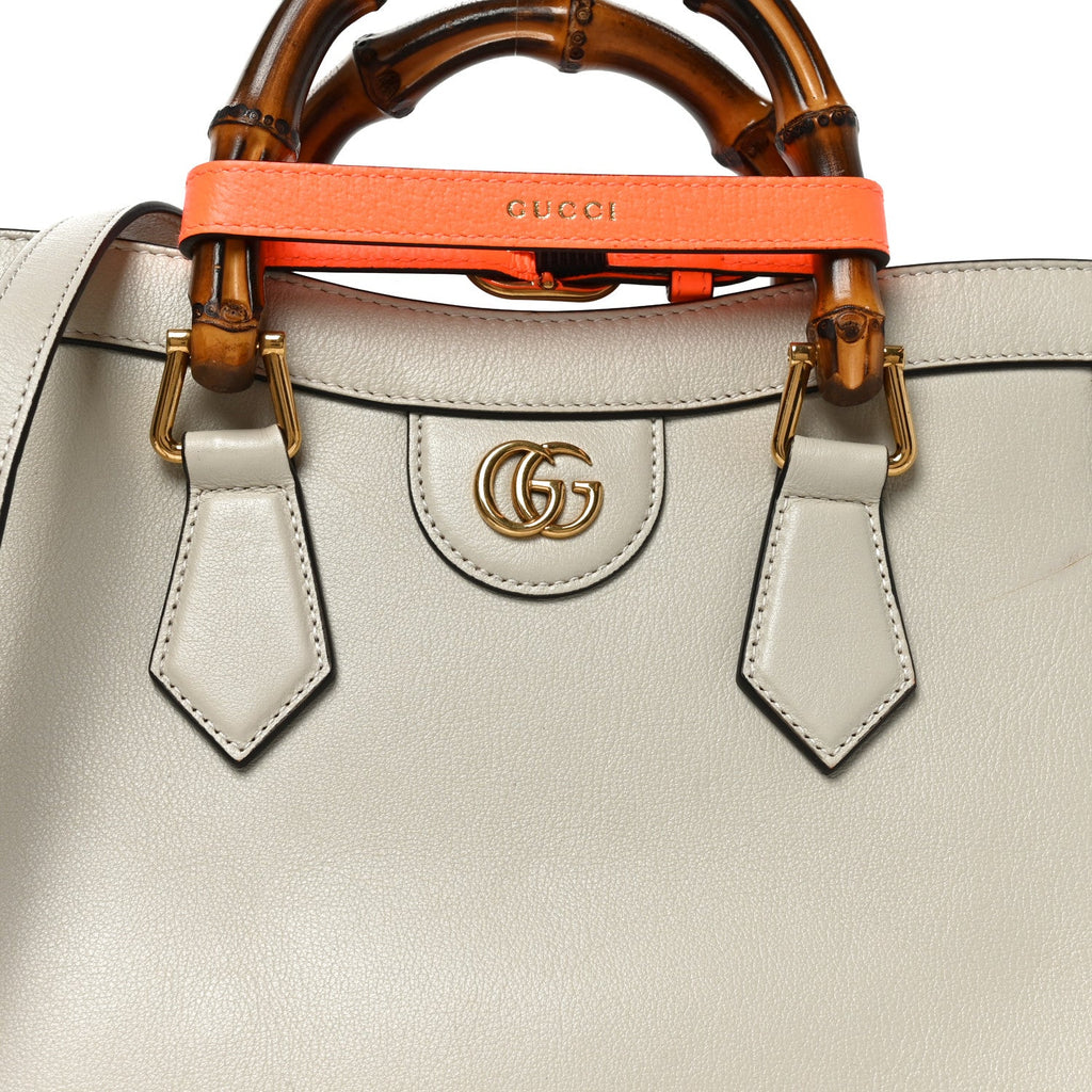 Wonka Grain Calfskin Small Diana Tote Bag Mystic White Orange Fluo