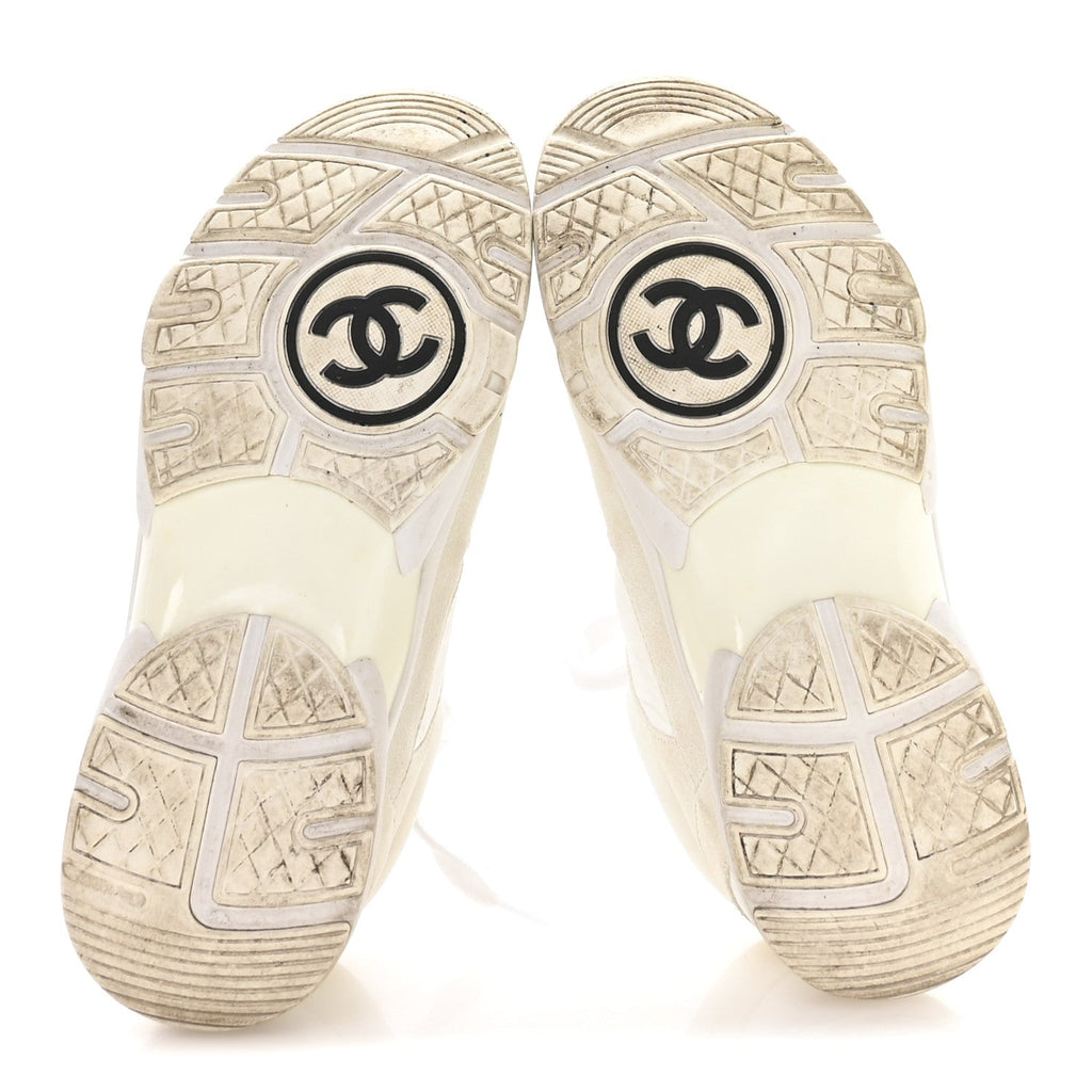 Suede Calfskin Fabric CC Sneakers 36 White