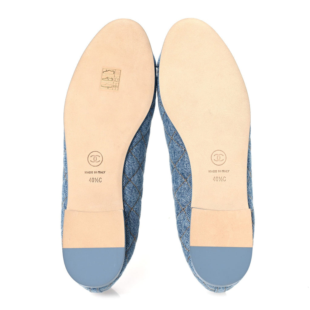 Denim Quilted CC Cap Toe Ballerina Flats 40.5 Light Blue