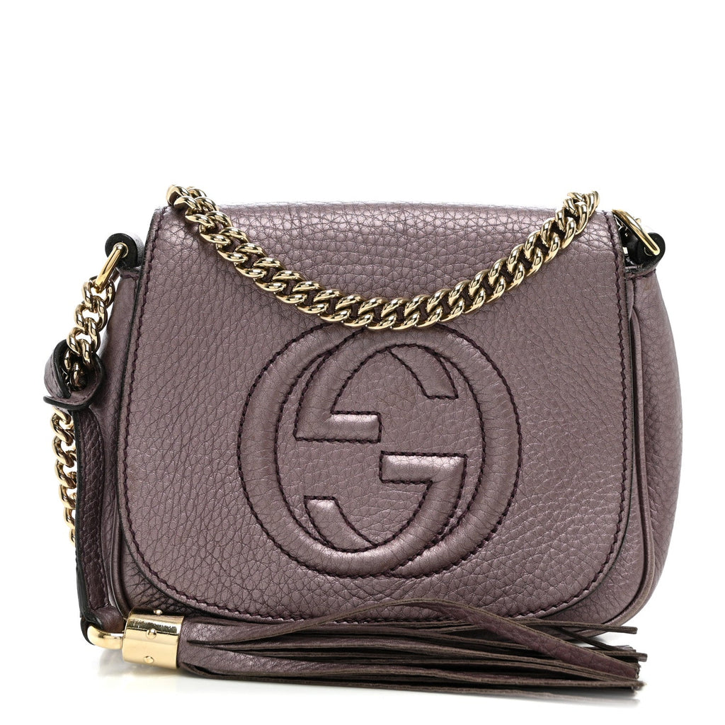 Metallic Pebbled Calfskin Small Soho Flap Crossbody Purple