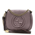 Metallic Pebbled Calfskin Small Soho Flap Crossbody Purple