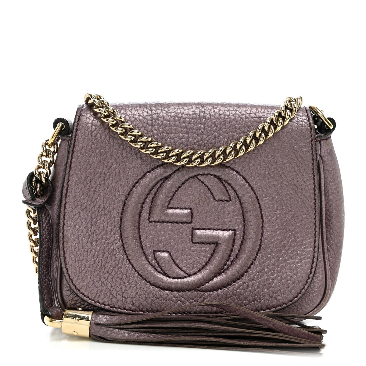 Metallic Pebbled Calfskin Small Soho Flap Crossbody Purple