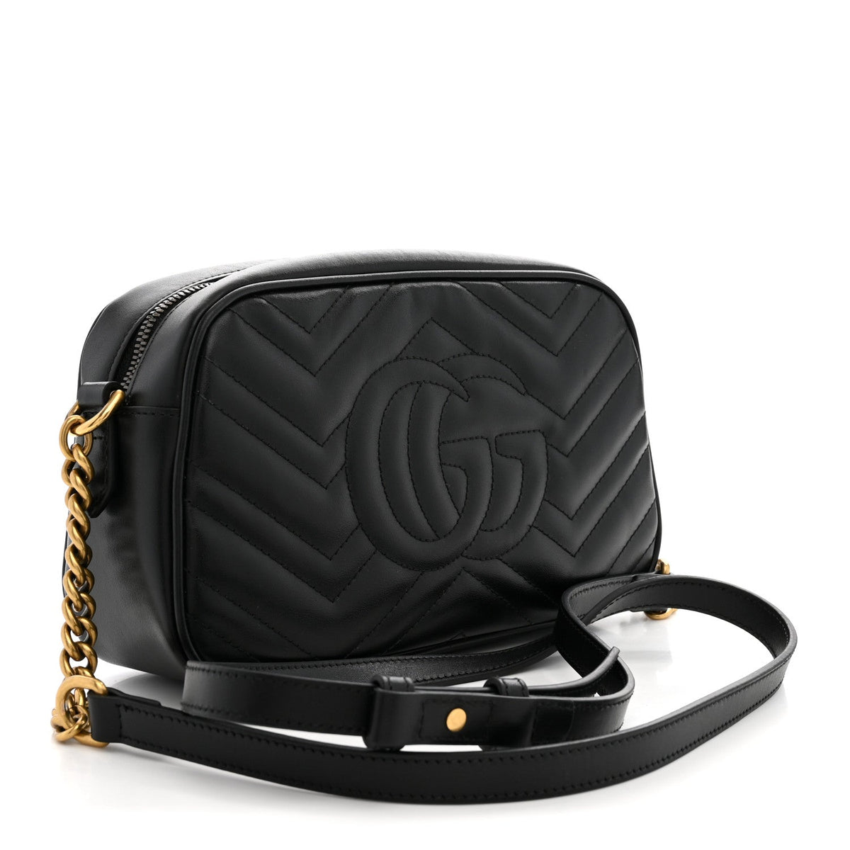 Calfskin Matelasse Small GG Marmont Chain Shoulder Bag Black