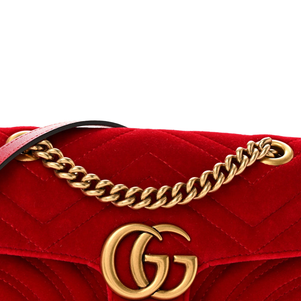Velvet Matelasse Mini GG Marmont Shoulder Bag Hibiscus Red