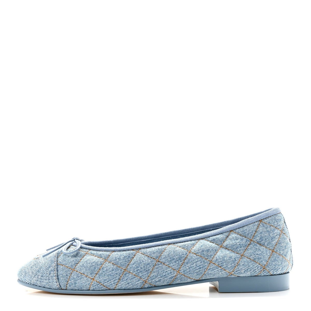Denim Quilted Cap Toe CC Ballerina Flats 36.5 Light Blue