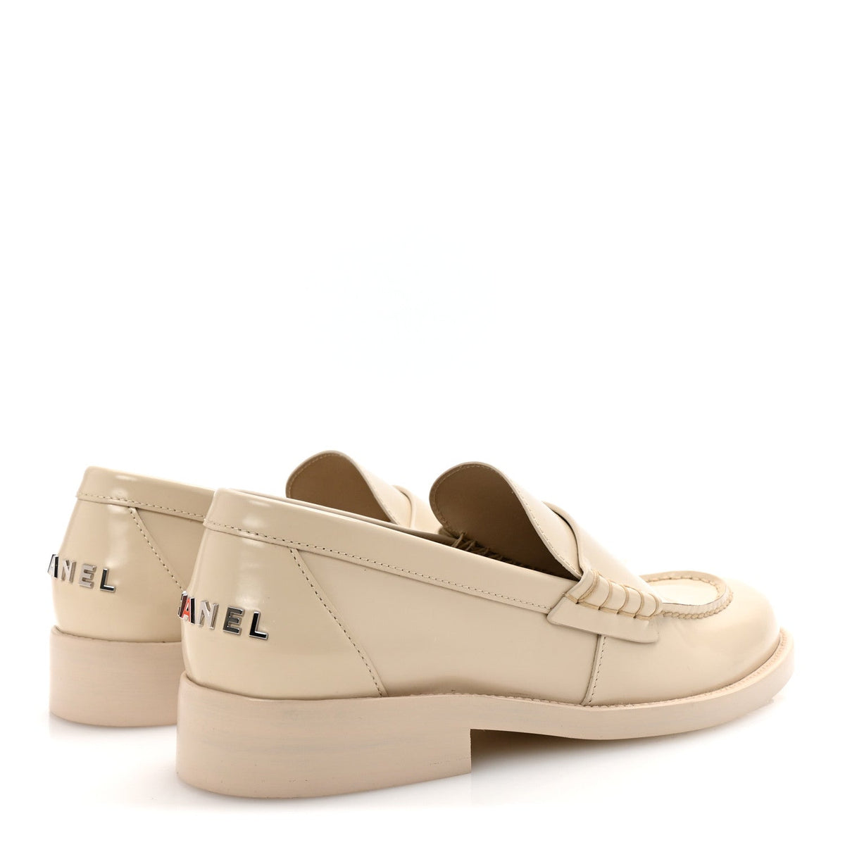 Shiny Calfskin Logo Loafers 38.5 Light Beige