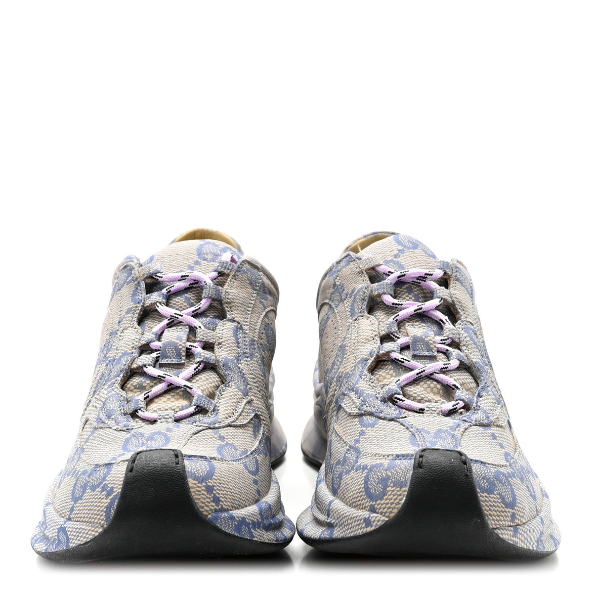 Ultralight Plume Calfskin Monogram Printed Womens Gucci Run Sneakers 37.5 Beige Blue
