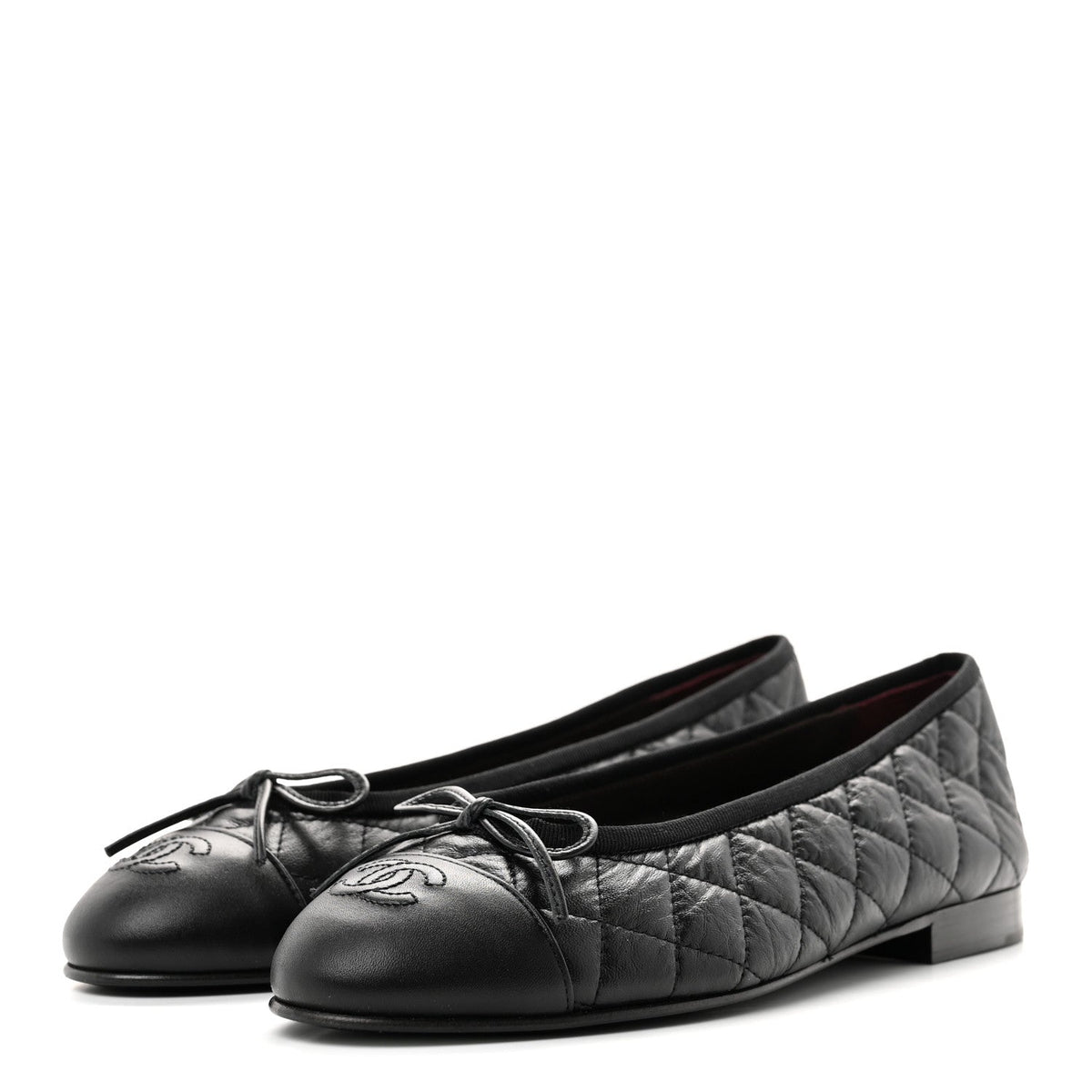 Aged Calfskin Quilted CC Cap Toe Ballerina Flats 38.5 Black