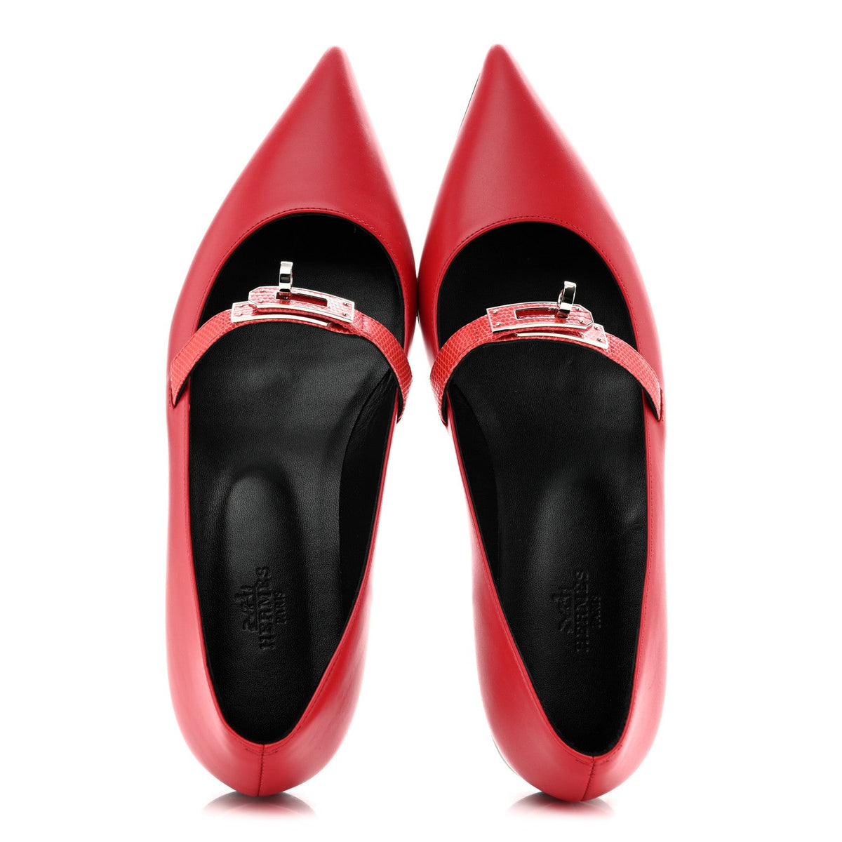Lizard Calfskin Brillante Kelly Ballet Flat  38 Rouge Vif
