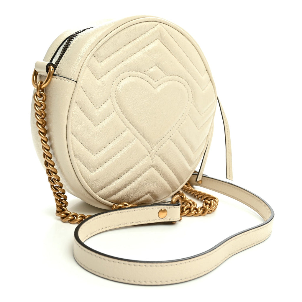 Calfskin Matelasse Mini GG Marmont Round Shoulder Bag White White
