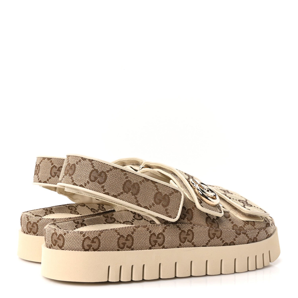 Monogram Kid Scamosciato Double G Womens Dad Sandals 37 Beige Ebony New Acero