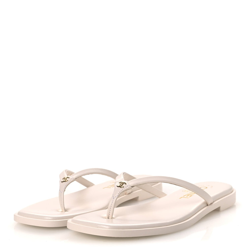 Goatskin CC Times Square Thong Sandals 37 Beige