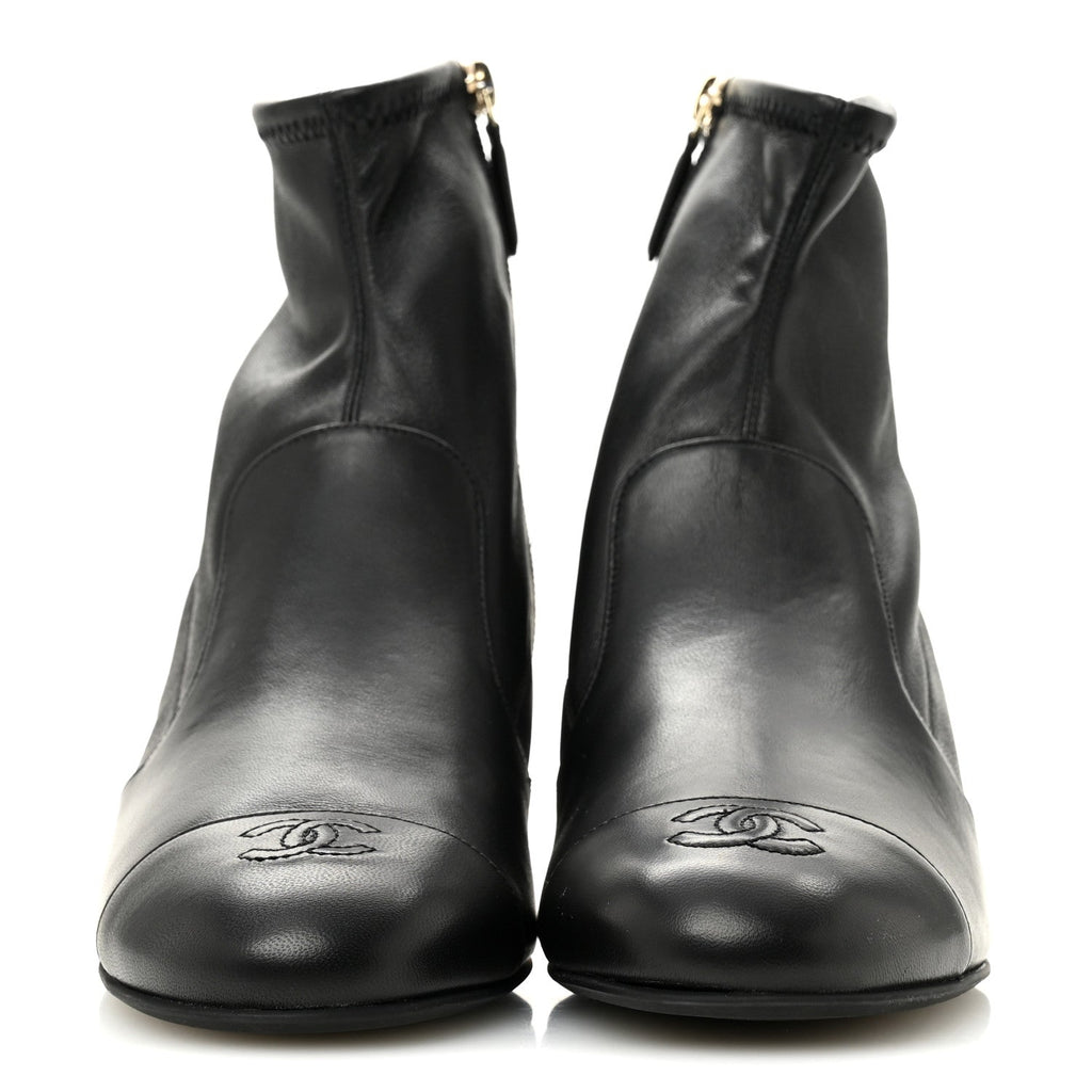 Stretch Lambskin Cap Toe CC Uniform Short Boots 40 Black