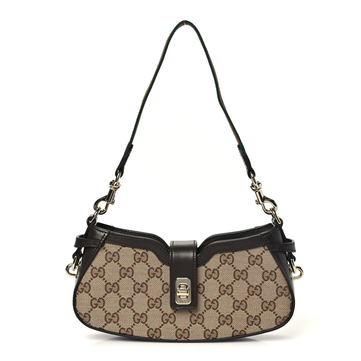 Calfskin Monogram Mini Moon Side Shoulder Bag Brown