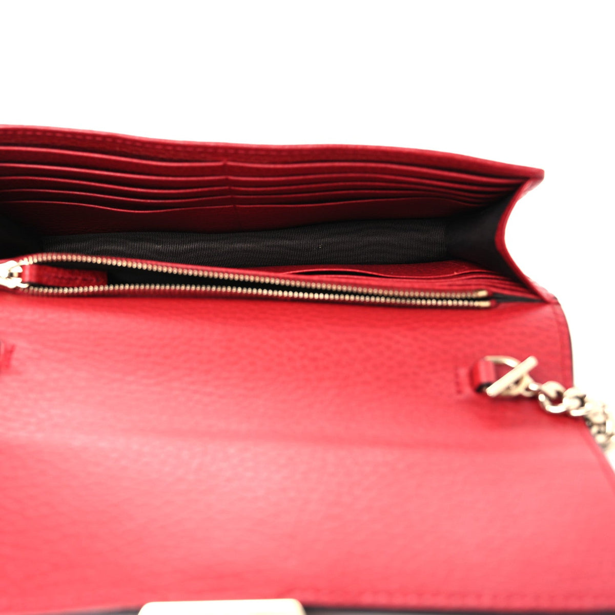 Dollar Calfskin Interlocking G Chain Wallet Red