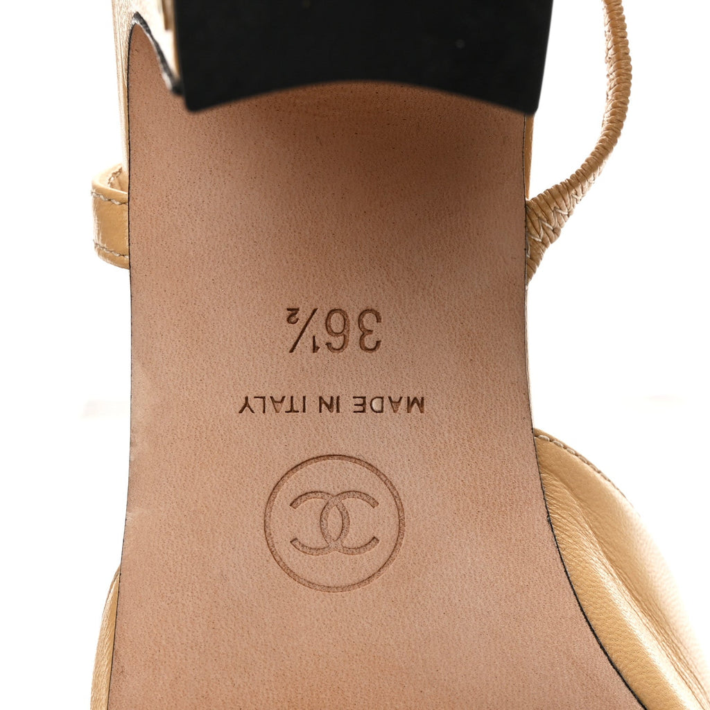 Goatskin Grosgrain Cap Toe CC Slingback Pumps 36.5 Beige Black