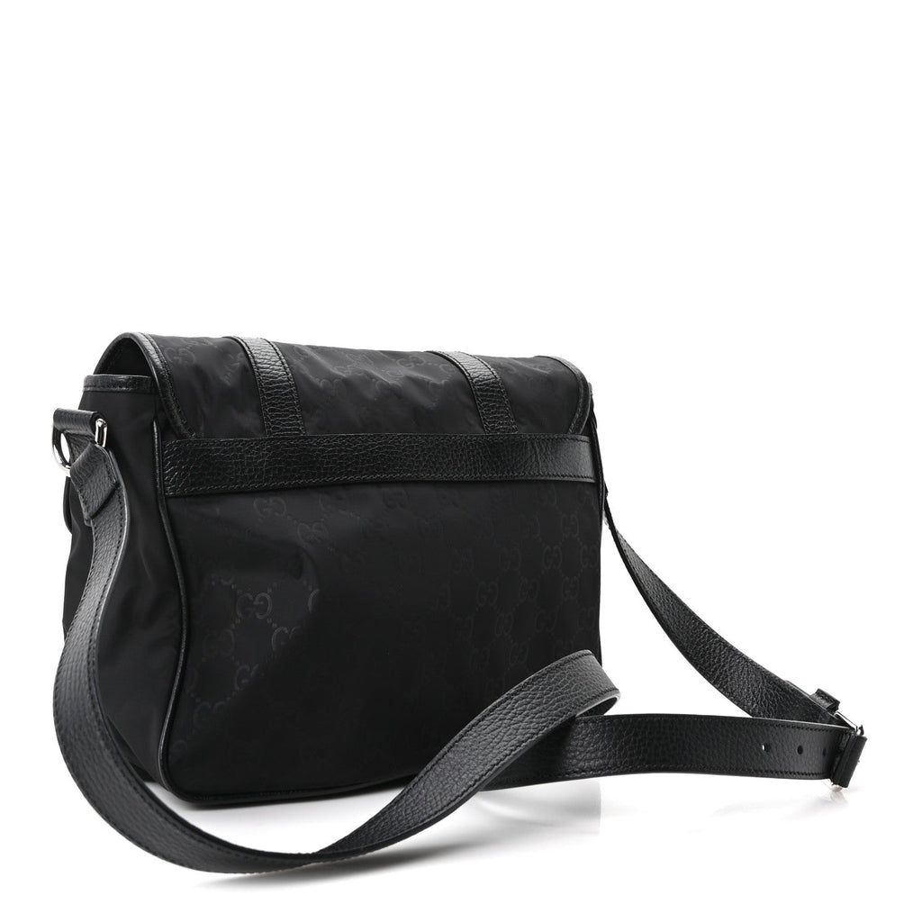Nylon Monogram Double Buckle Flap Messenger Bag Black